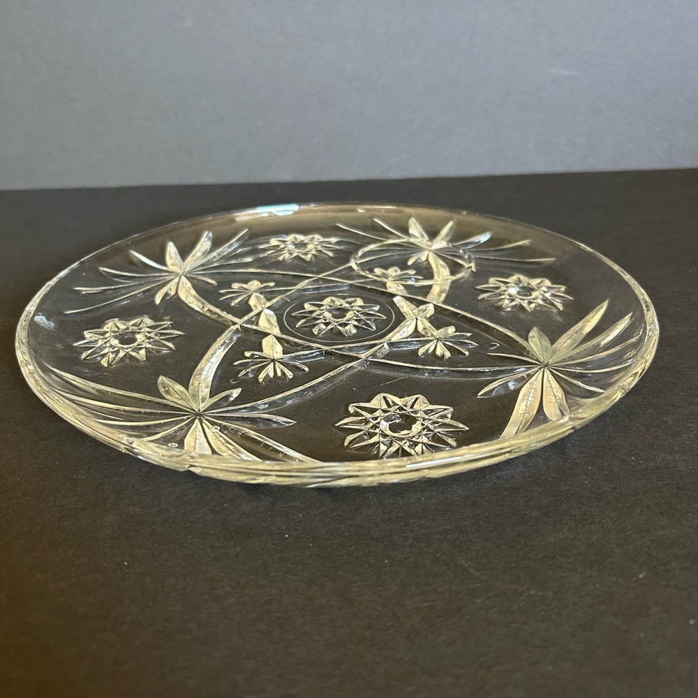Set 2 Vintage Anchor Hocking Clear Cut Glass Star Of David Sandwich Plates EUC